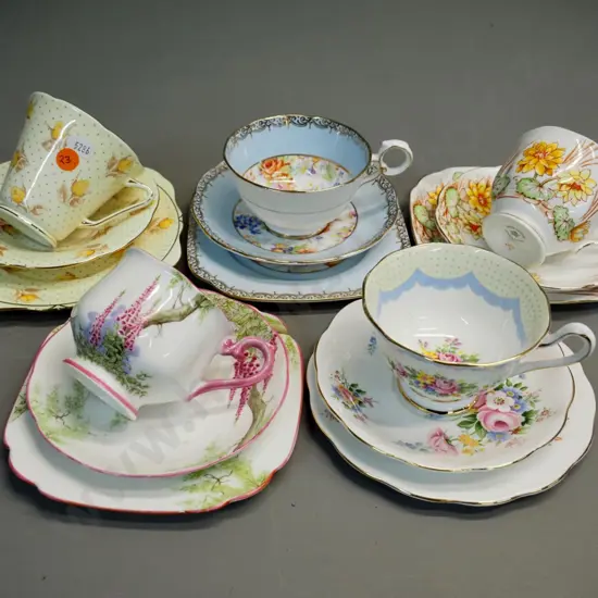 5 English bone china trios - 3 Royal Albert, Roslyn, Grafton