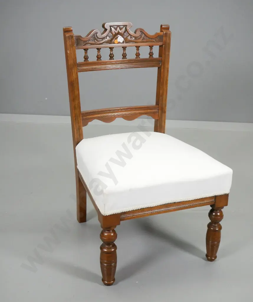 Edwardian mahogany carved frame nursing chair, white cotton seat could do with cleaning H760 W480 D460 Image 1++