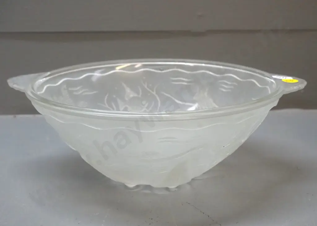 moulded frosted glass bowl w/mermaid and fish relief pattern H-85 W-260 Image 1++