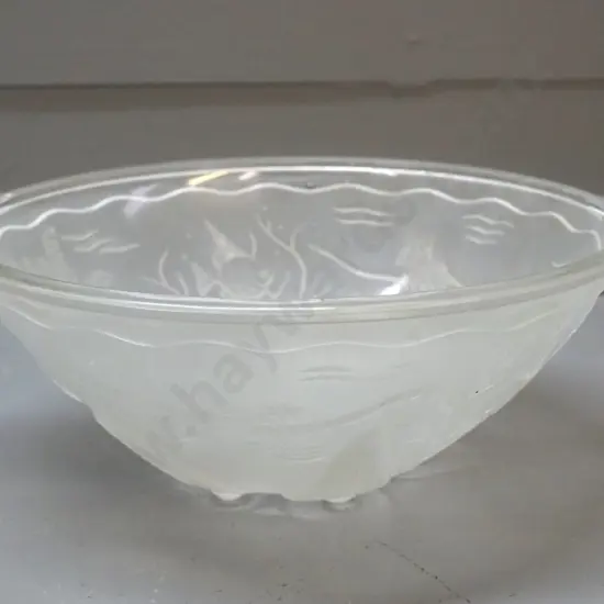 moulded frosted glass bowl w/mermaid and fish relief pattern H-85 W-260