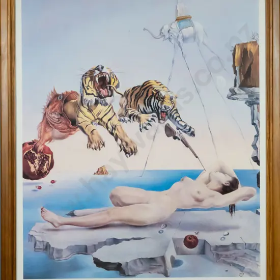 framed Salvador Dali poster print - dream scene H-740 W-530 (some foxing)