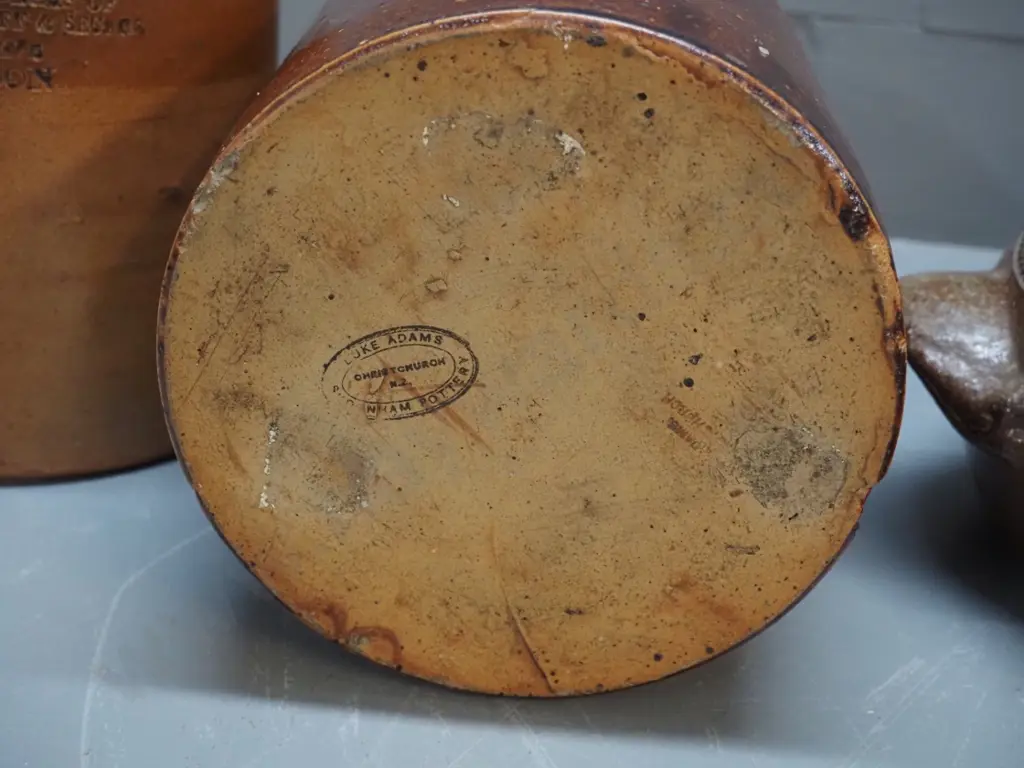 3 stoneware items - Luke Adams w/wooden lid H310, Taddy & Co London w/cork stopper, Bendigo Australia lidded casserole Image 1++