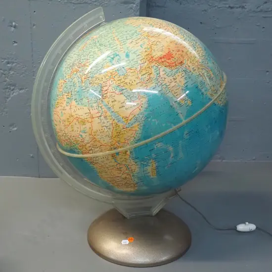 'Illumina' large illuminated globe - printed 1966 - plastic with plastic stand and metal base H-600 D-400