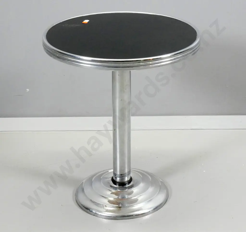 retro chrome and black glass side table - some pitting to chrome H-500 Diameter 410 Image 1++