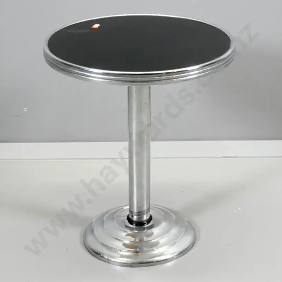 retro chrome and black glass side table - some pitting to chrome H-500 Diameter 410