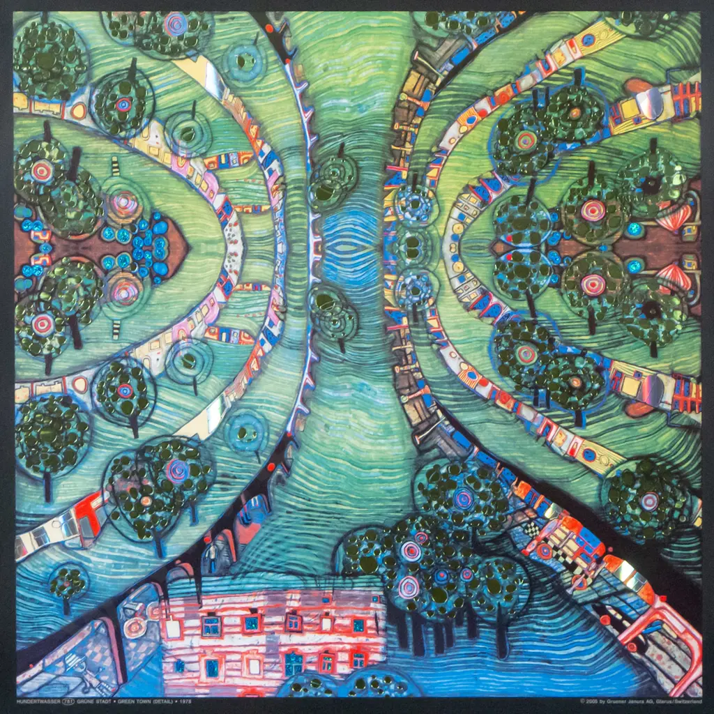 framed Hundertwasser poster print "Green Town" H-390 W-390 Image 1++