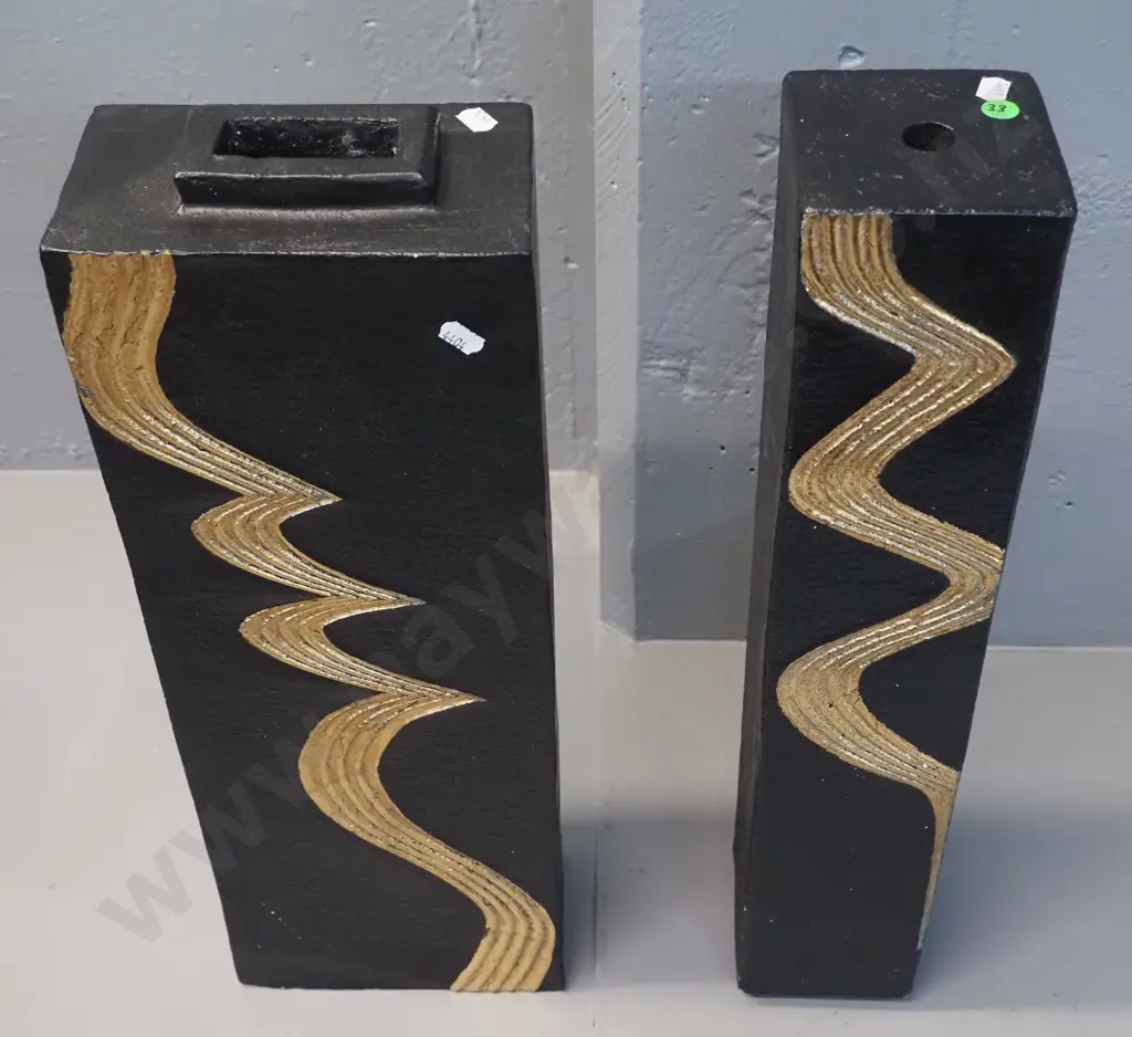 2 Danny Moorwood studio pottery slab vases - black with gold patterns - slightly taller one is H-520 Image 1++