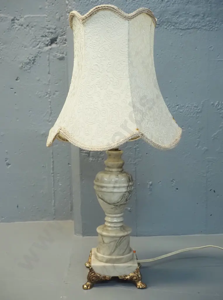 Italian marble and ormolu table lamp with waisted shade - marks to shade H540 D-380 Image 1++