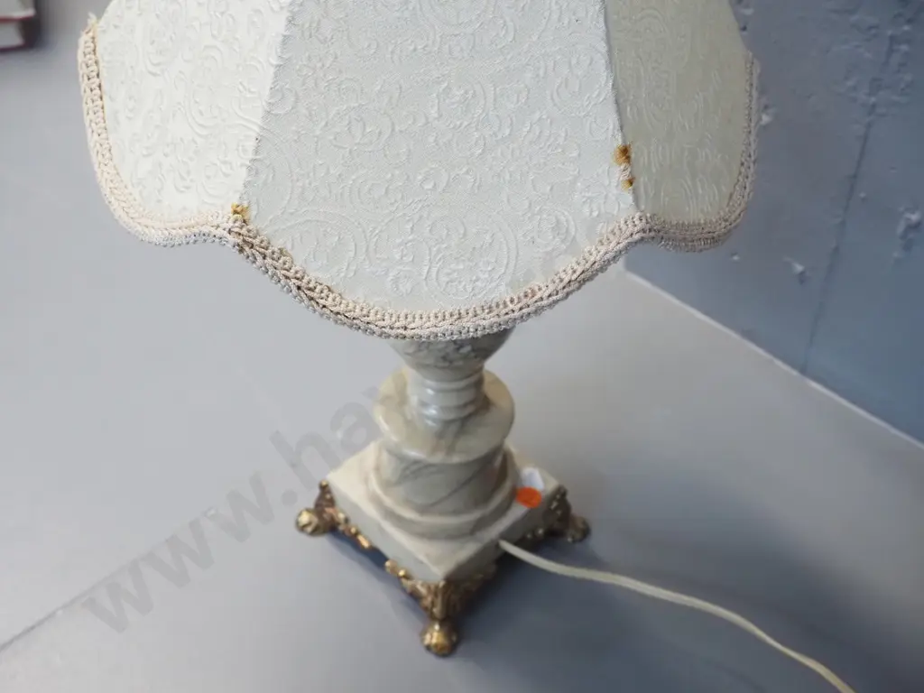 Italian marble and ormolu table lamp with waisted shade - marks to shade H540 D-380 Image 1++