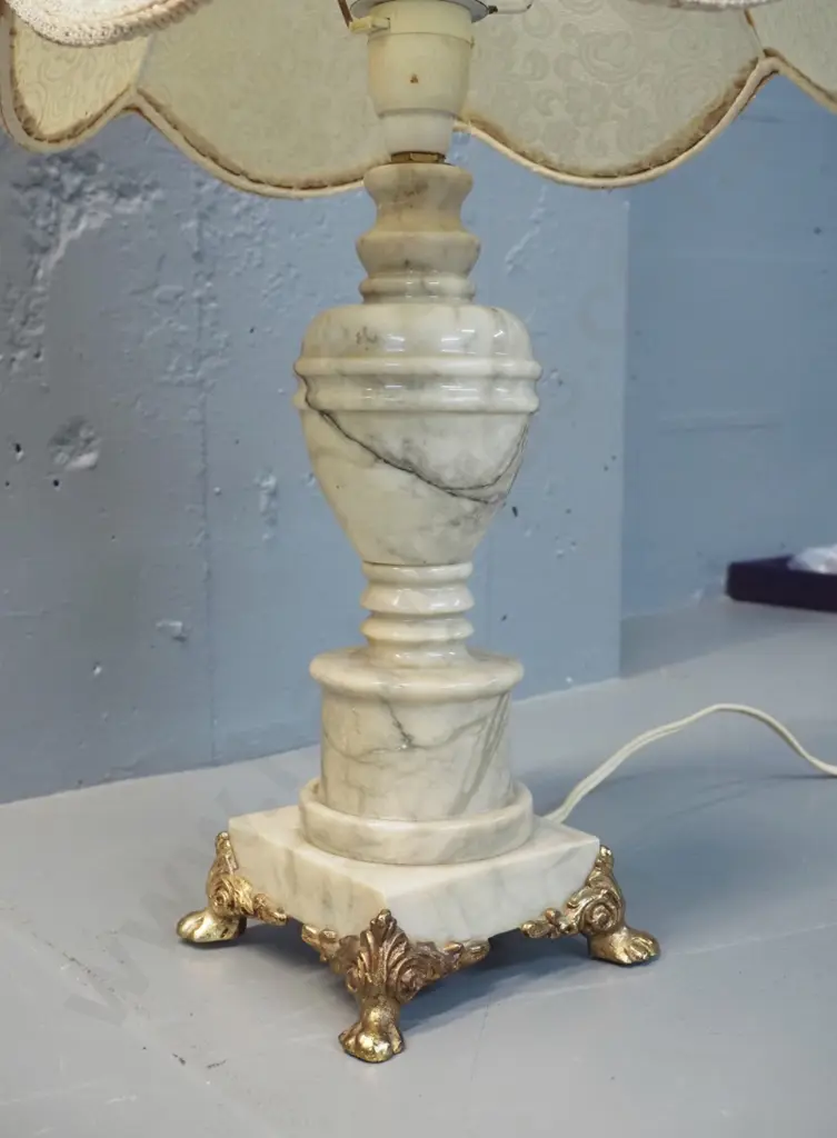 Italian marble and ormolu table lamp with waisted shade - marks to shade H540 D-380 Image 1++