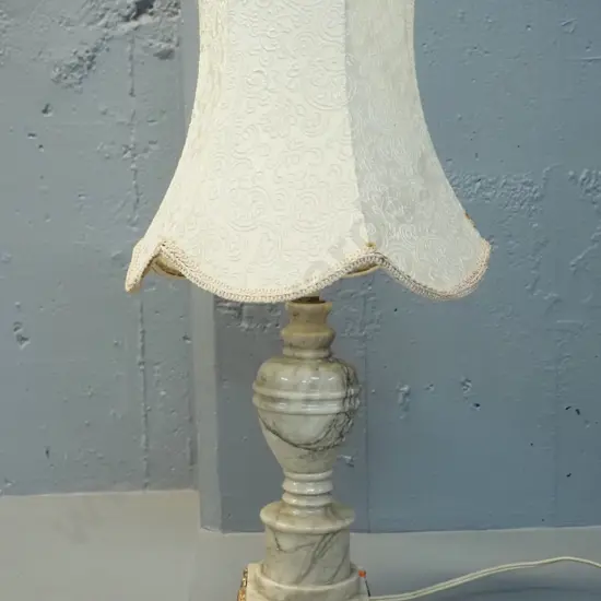 Italian marble and ormolu table lamp with waisted shade - marks to shade H540 D-380