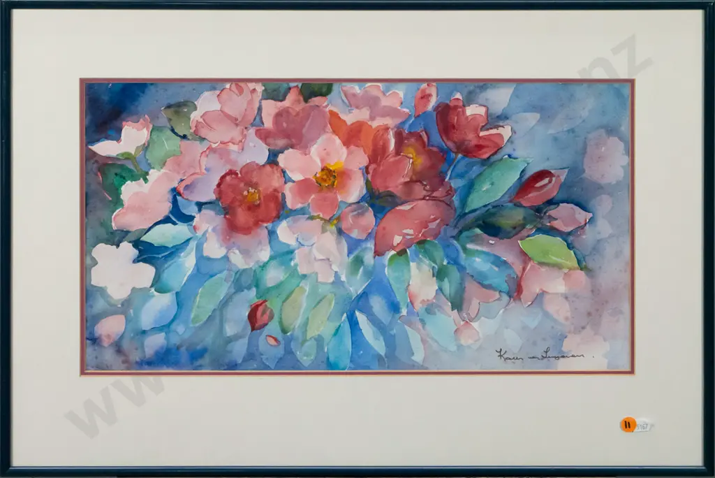 Kath von Tunzelmann - framed watercolour flowers H-260 W-480 Image 1++