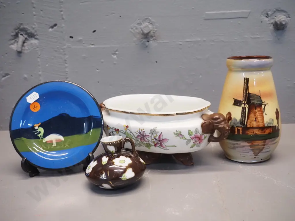 Royal Worcester 4-footed dish with elephant head handles H90 L230, Torquay ware windmill vase, small dish & floral jug Image 1++