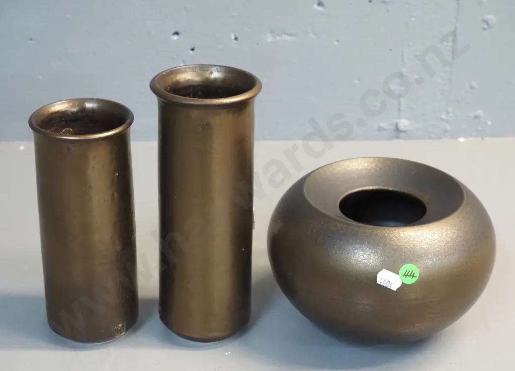 3 Danny Moorwood studio pottery copper glaze vases - taller is H-200 and bowl D-180 Image 1++