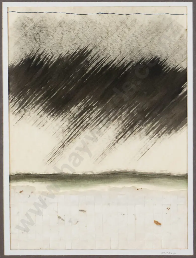 James '84 - framed mixed media landscape H-290 W-210 (underside of glass needs cleaning) Image 1++