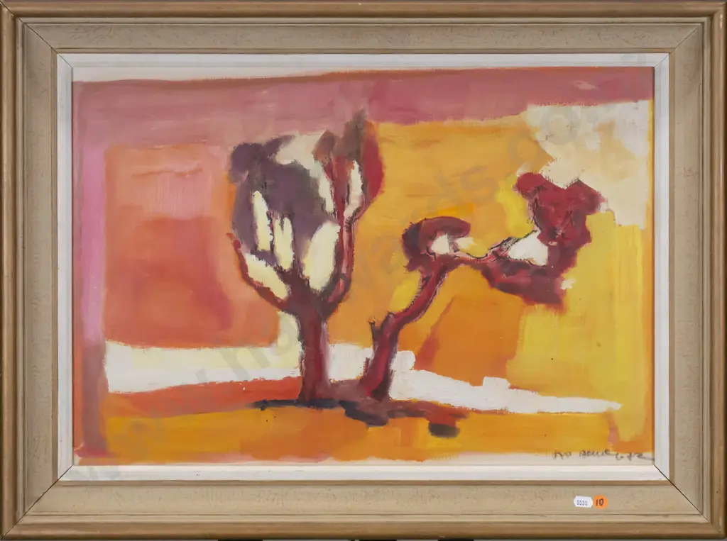 Illegible signature - framed acrylic - trees H-360 W-510 Image 1++