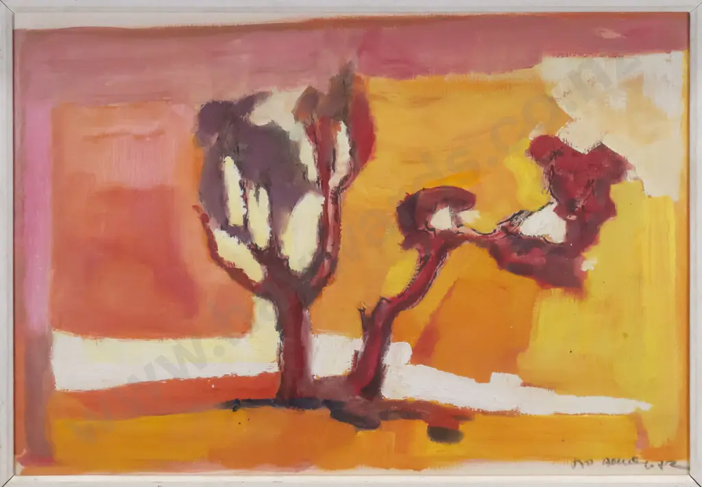 Illegible signature - framed acrylic - trees H-360 W-510 Image 1++