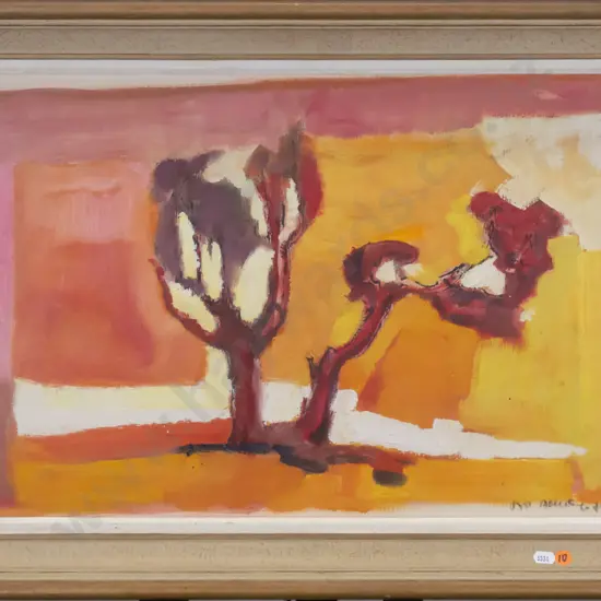 Illegible signature - framed acrylic - trees H-360 W-510