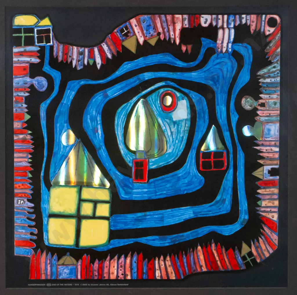 framed Hundertwasser poster print "End of the waters" H-390 W-390 Image 1++