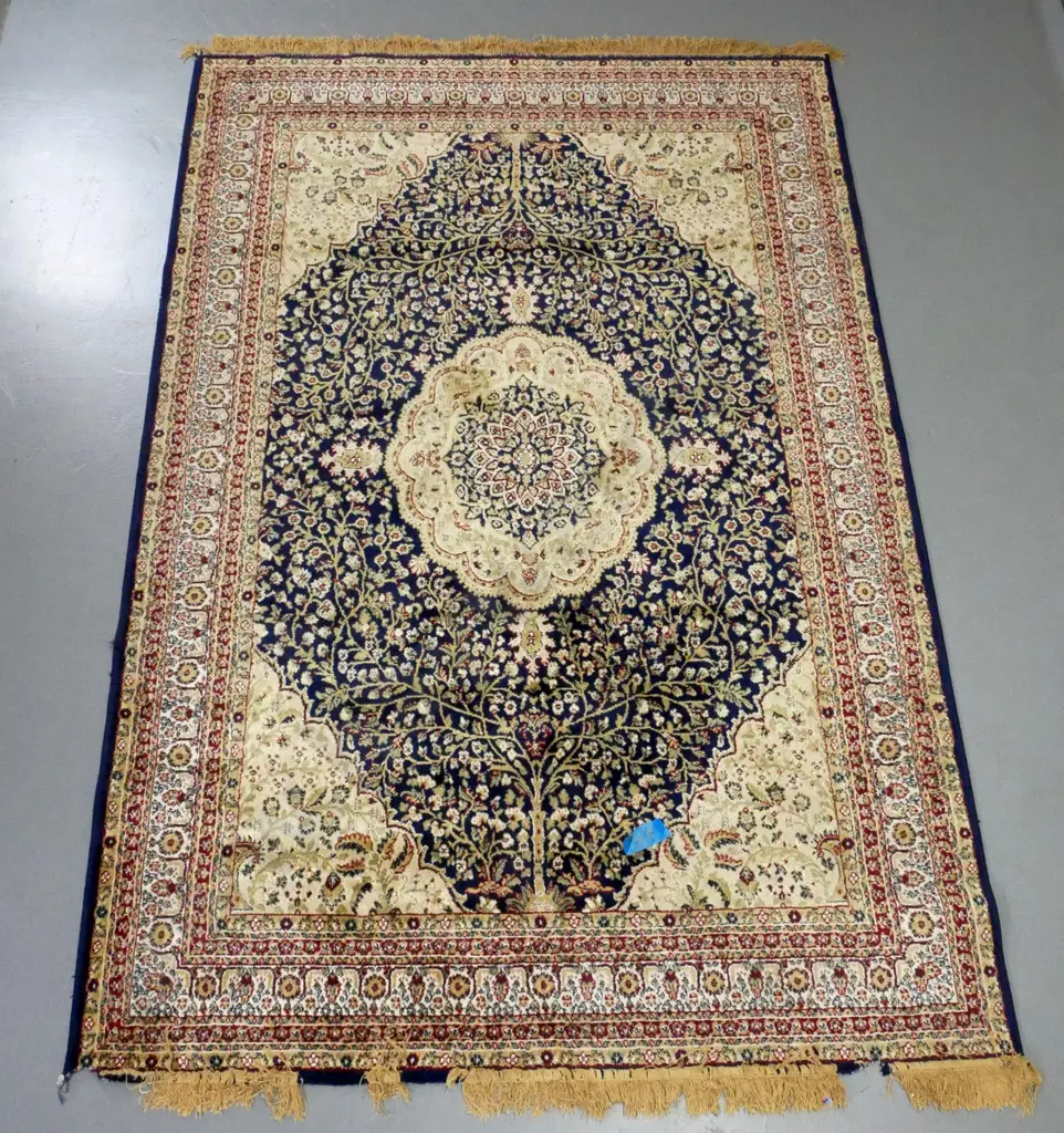 Persian style wool floor rug - red, blue and browns - some damage at one end L2270 W1540 Image 1++