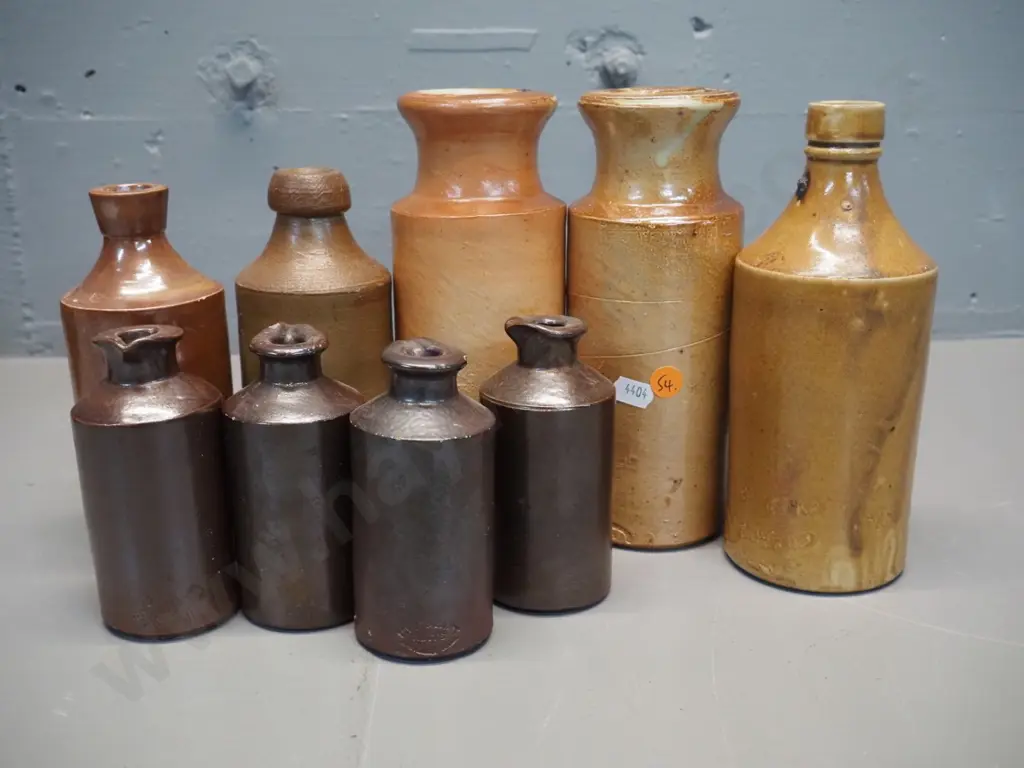 assorted salt-glazed pottery ink bottles - Lovatt & Lovatt, Joseph Bourne, Caledonian, Doulton Lambeth, Giesen Blue Image 1++