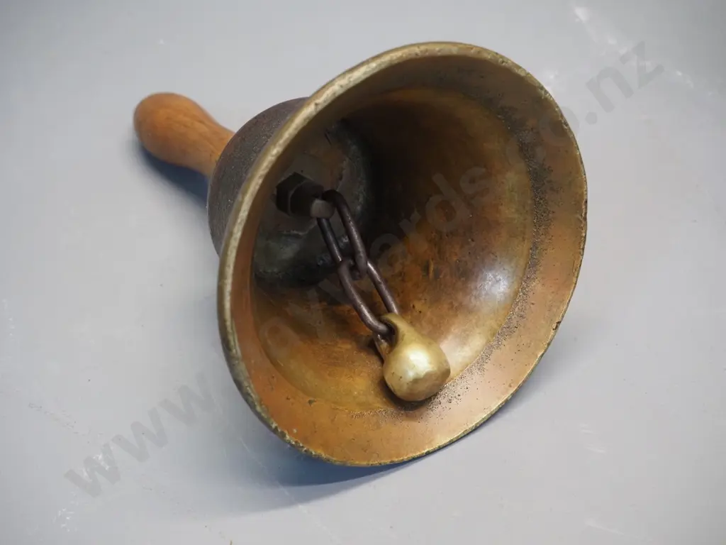 vintage cast brass school bell with timber handle H-270 Image 1++