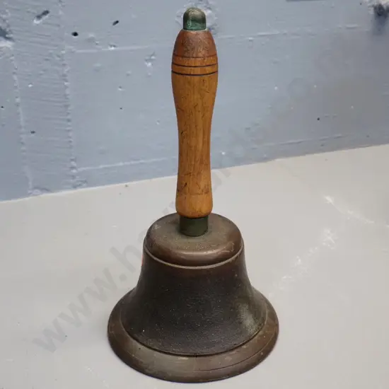 vintage cast brass school bell with timber handle H-270