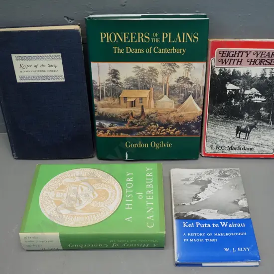 5 books - Canterbury & Marlborough titles - WJ Gardner, WJ Elvy, Mary Catherine Goulter, Gordon Ogilvie etc.