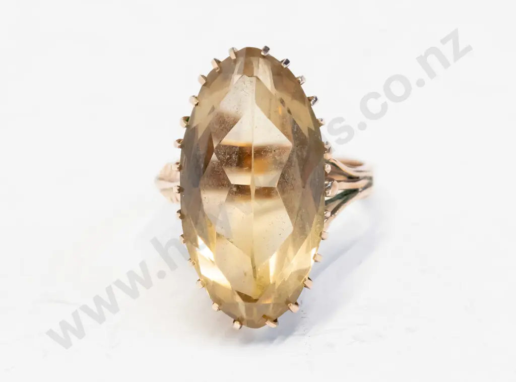 marquise pale smokey quartz ring set in multi claw gallery no stamp 8.00 grams Image 1++