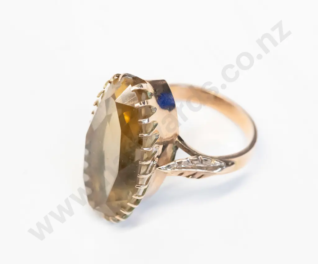 marquise pale smokey quartz ring set in multi claw gallery no stamp 8.00 grams Image 1++