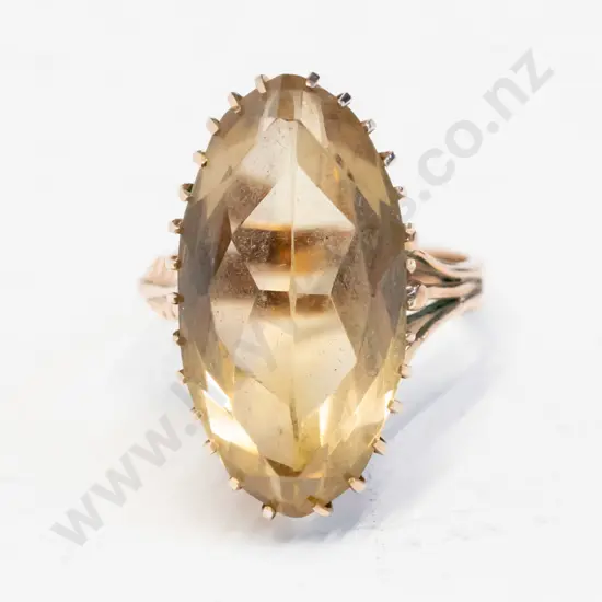marquise pale smokey quartz ring set in multi claw gallery no stamp 8.00 grams