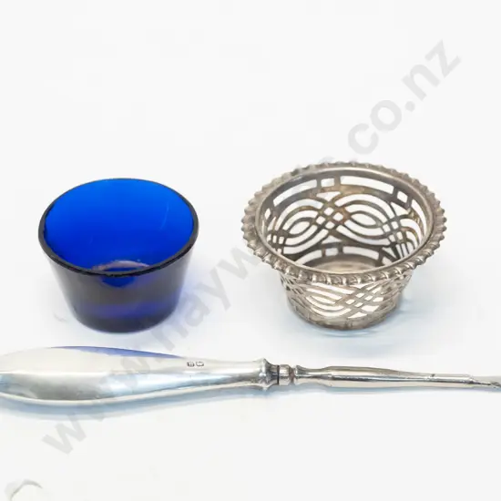 sterling EHM nail pic & silver EHM salt dish