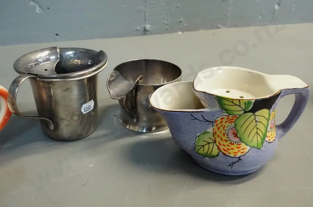 collection of vintage shaving mugs - 5 china and 2 silver plate, plus a brush with a bakelite handle Image 1++
