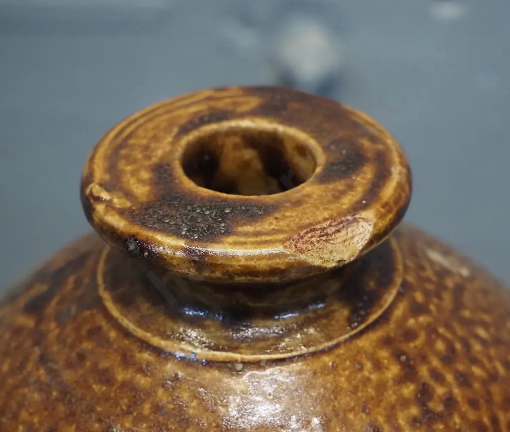 2 narrow mouth stoneware crocks, no marks but one with chip has Luke Adams written in pen on bottom H-310 D-170 Image 1++