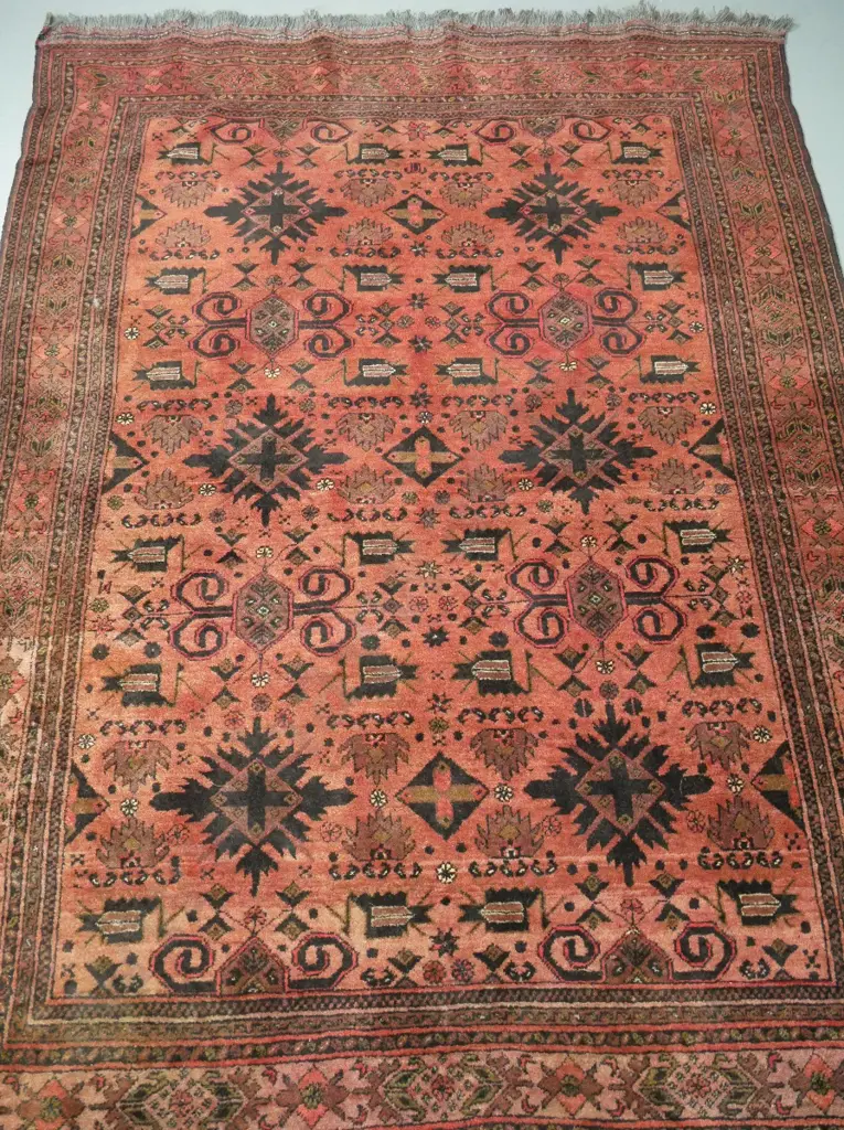 Persian shand knotted wool floor rug - reds and black - has faded L-1880 W-1250 Image 1++