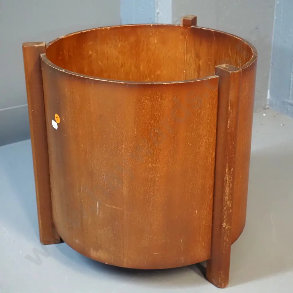 retro mahogany cylindrical plant holder - wear to polish H350 D-340 Image 1++