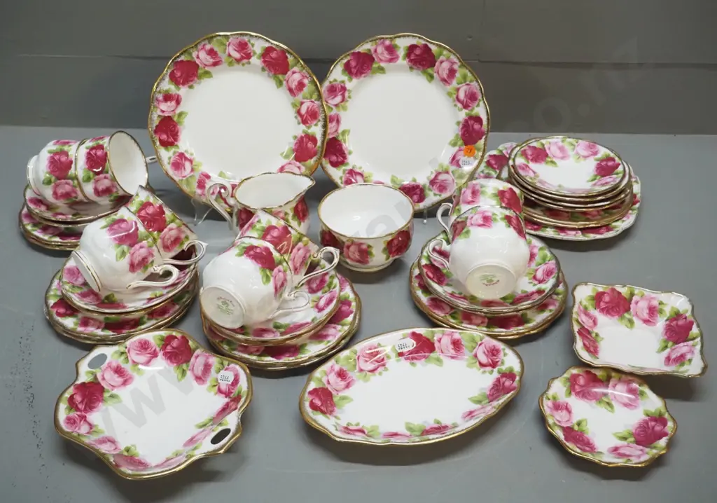 Royal Albert Old English Rose teaware - 8 trios, 3 cake plates, other plates and saucers Image 1++