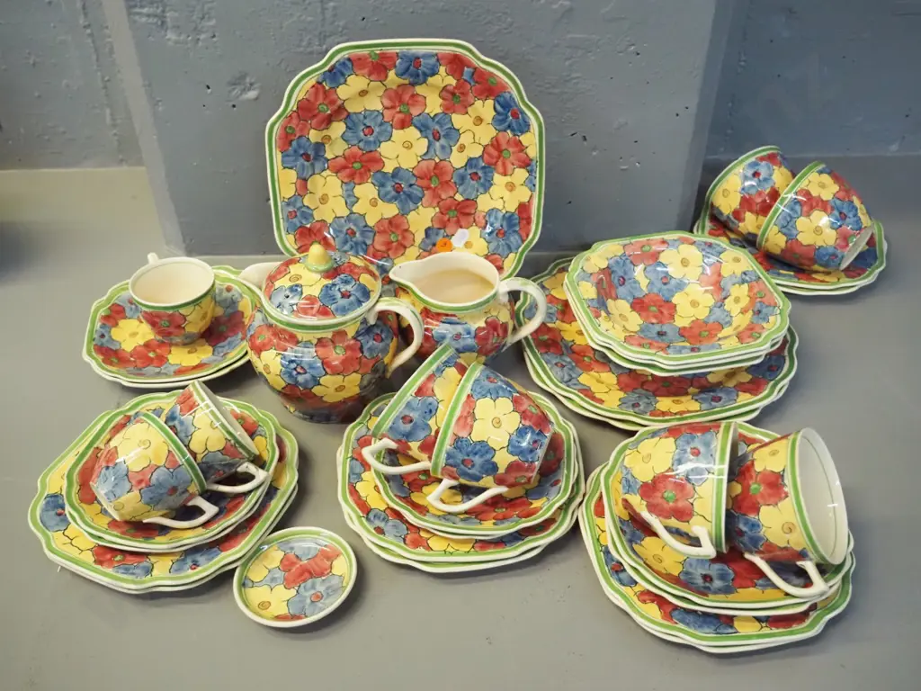 Adams Titan Ware hand-painted floral china - assorted table and tea ware, 4 pieces have chips Image 1++