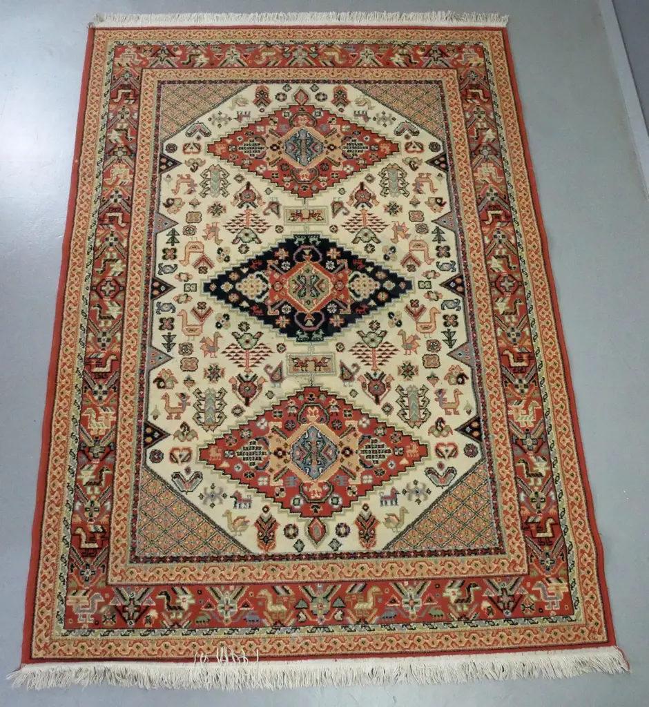 Persian style wool floor rug - terracotta, black and beige L2260 W1640 Image 1++