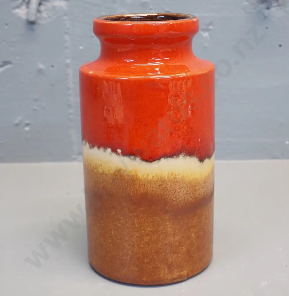 German Pottery orange and brown trickle glaze vase, marked 203-18. H190 D-100 Image 1++
