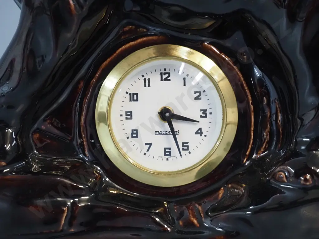 retro dark brown porcelain elephant mantel clock - working - movement marked Mercedes Germany H-265 L-350 Image 1++