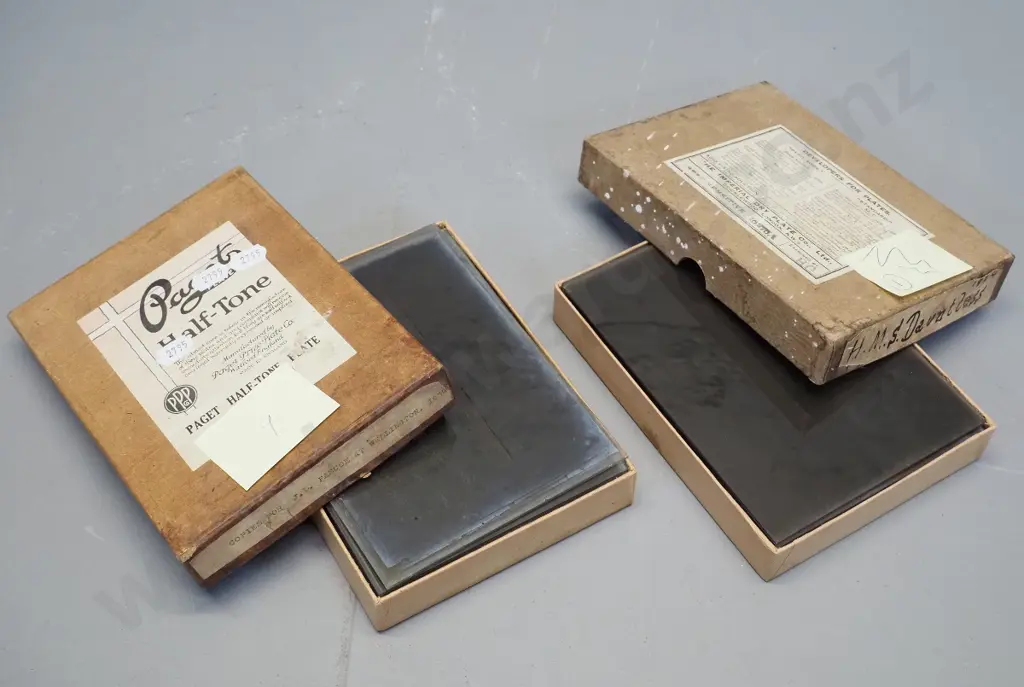 2 boxes glass plate negatives attrib. EA Phillips: HMS Dauntless groups, debutantes, assorted copy negatives, etc. Image 1++