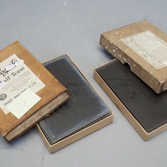 2 boxes glass plate negatives attrib. EA Phillips: HMS Dauntless groups, debutantes, assorted copy negatives, etc.
