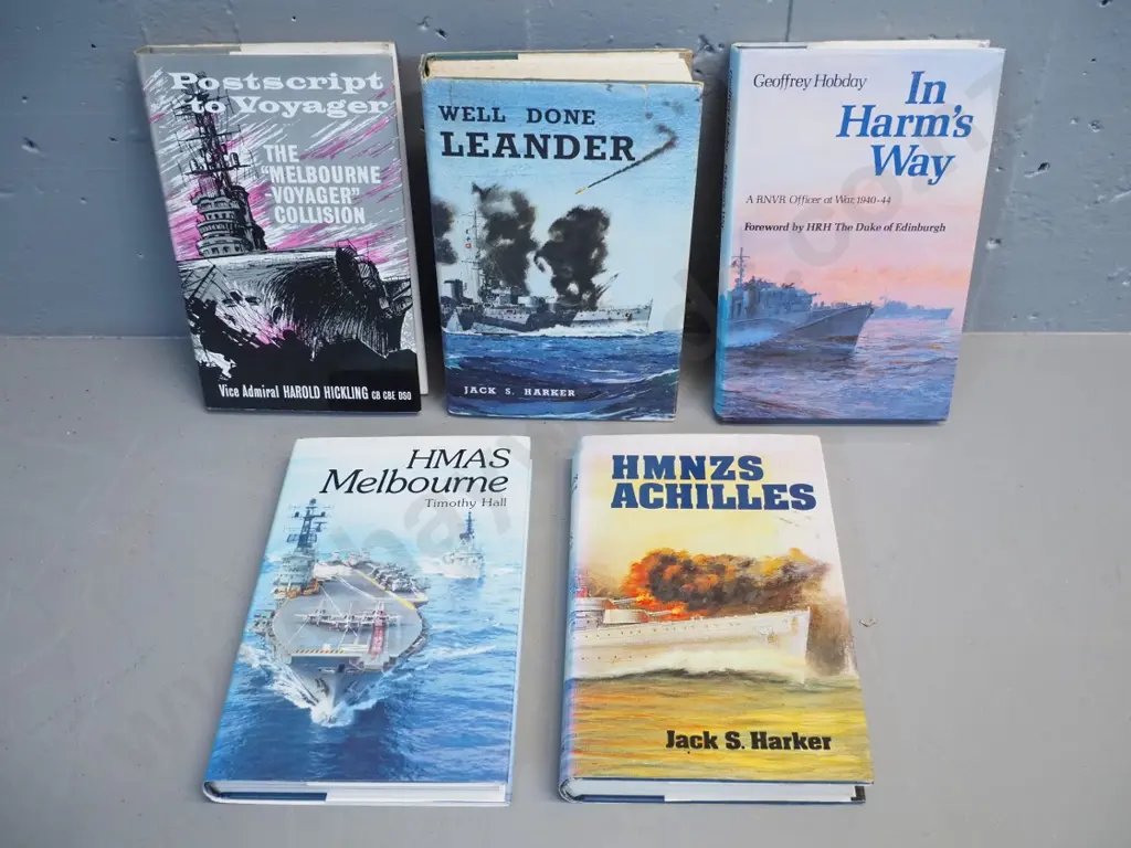 5 books - NZ, Australian and British naval histories - Hobday, Harker, Hickling, Hall Image 1++
