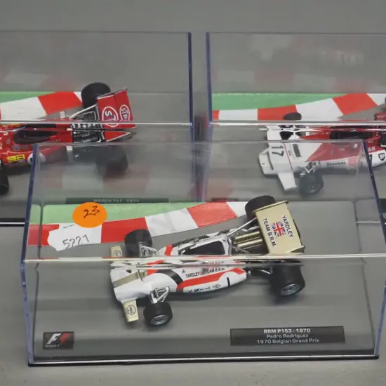 3 die-cast 1:43 scale Formula 1 racing cars - 1970 Pedro Rodriguez, 1971 Ronnie Paterson, 1972 Jean-Pierre Beltoise