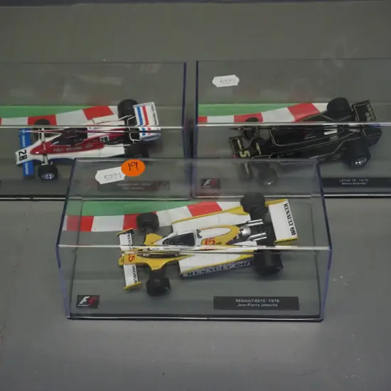 3 die-cast 1:43 scale Formula 1 racing cars - 1976 John Watson, 1978 Jean-Pierre Jabouille, 1978 Mario Andretti