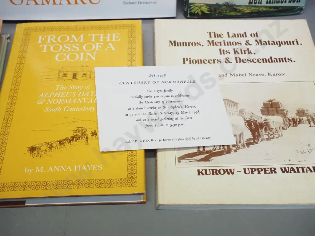 6 books - South Island histories - White Stone Country, Erskine & Mabel Neave signed copy, etc. - wear & foxing Image 1++