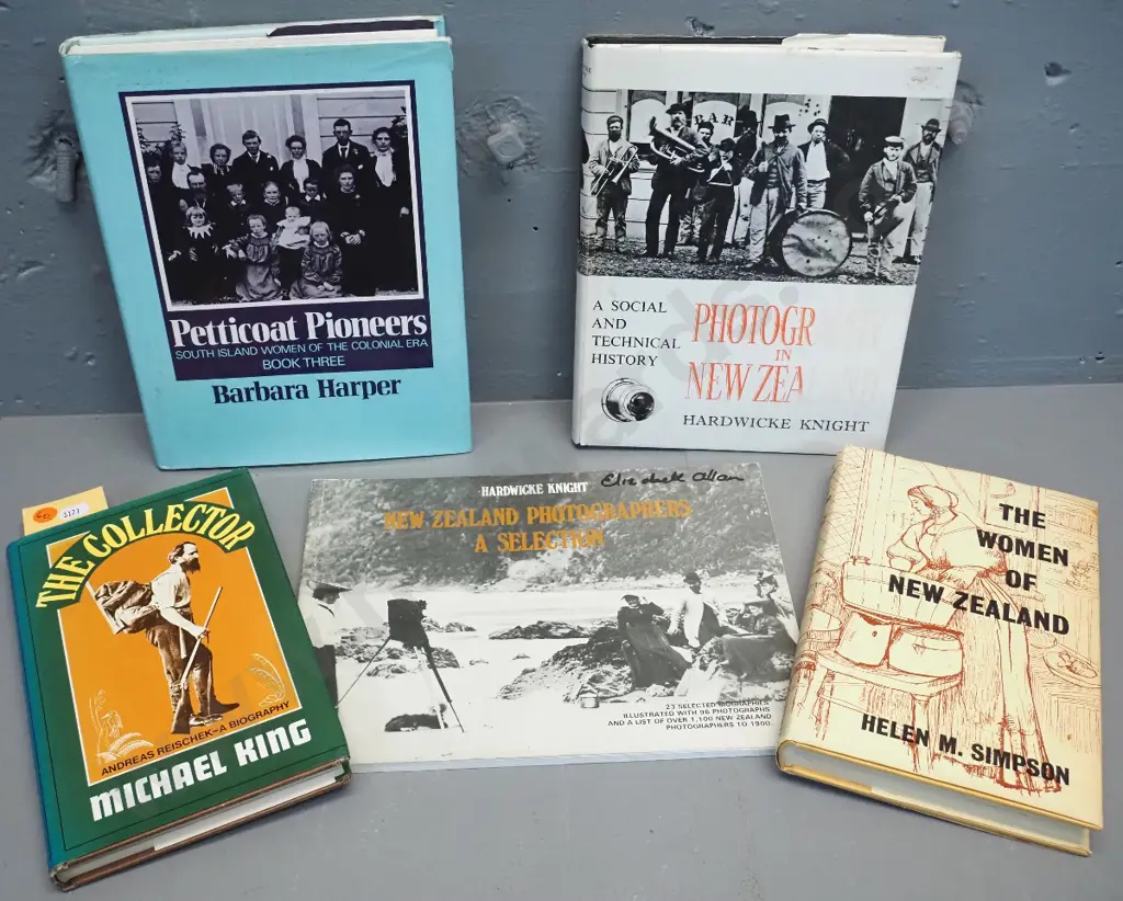 5 books - The Collector by Michael King, Women of NZ, Petticoat Pioneers, Hardwicke Knight photography books etc. Image 1++