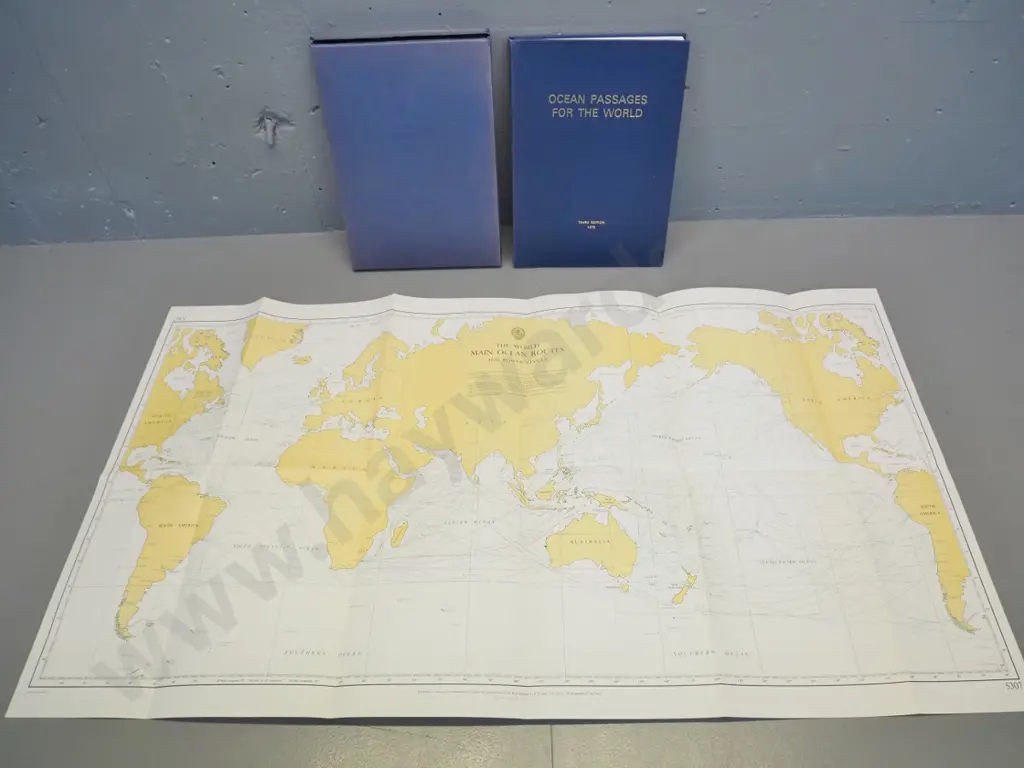 book - Ocean Passages for the World - slip-cased with maps and charts etc. - Pub. 1973, slip-case coming apart, faded Image 1++
