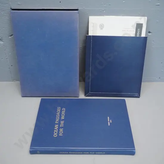 book - Ocean Passages for the World - slip-cased with maps and charts etc. - Pub. 1973, slip-case coming apart, faded
